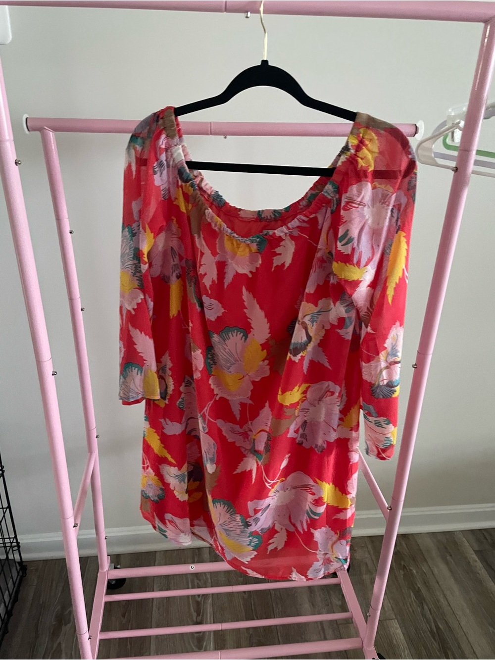 love, Fire Coral Red Floral Off-Shoulder Midi Dress